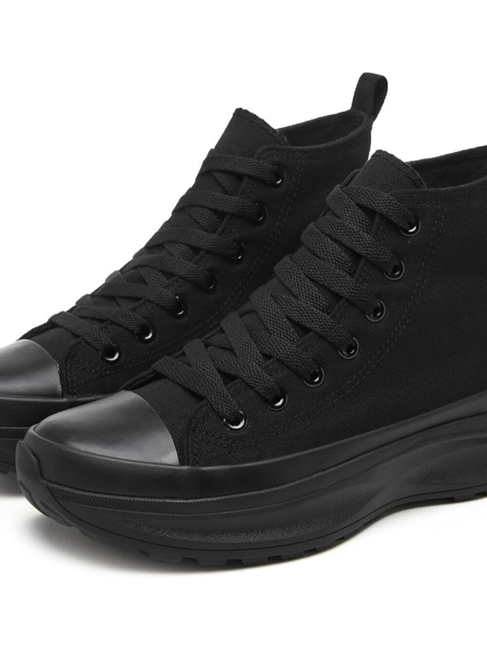 Women's Black Classic Casual Comfortable Canva High Top Platform Sneaker Shoes